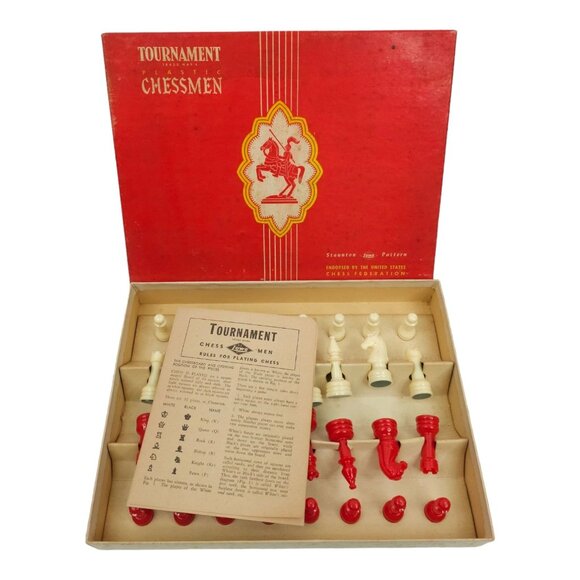 E S Lowe Co. Staunton Pattern Tournament Plastic Chessmen No. 809 Vintage 1945 - Picture 14 of 14